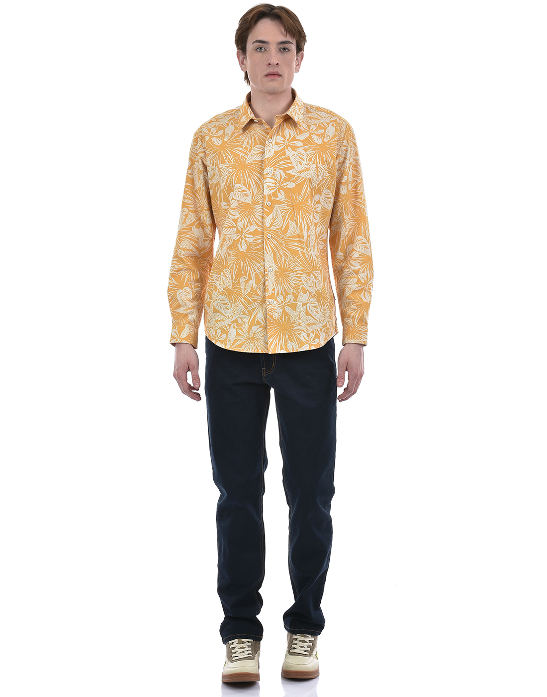 Numero Uno Men Floral Print Yellow Shirt